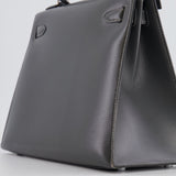 Hermès Vintage Kelly 28cm Bag in Graphite Box Leather with Palladium Hardware