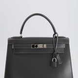 Hermès Vintage Kelly 28cm Bag in Graphite Box Leather with Palladium Hardware