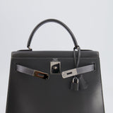 Hermès Vintage Kelly 28cm Bag in Graphite Box Leather with Palladium Hardware