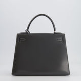 Hermès Vintage Kelly 28cm Bag in Graphite Box Leather with Palladium Hardware