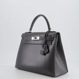 Hermès Vintage Kelly 28cm Bag in Graphite Box Leather with Palladium Hardware