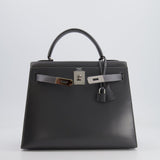 Hermès Vintage Kelly 28cm Bag in Graphite Box Leather with Palladium Hardware