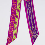 Hermès Purple Chain Print Silk Twilly Scarf