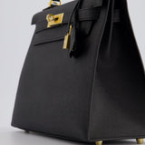 *HOT* Hermès Kelly 28cm Sellier Bag in Black Epsom Leather with Gold Hardware