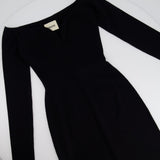 Khaite Black Stretch-Knit Long Sleeve Maxi Dress With Sweetheart Neckline Size XS (UK 6)