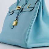 Hermès Birkin 35cm Bag in Bleu Atoll Clemence Leather with Gold Hardware