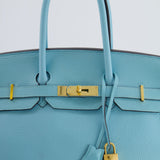 Hermès Birkin 35cm Bag in Bleu Atoll Clemence Leather with Gold Hardware