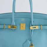 Hermès Birkin 35cm Bag in Bleu Atoll Clemence Leather with Gold Hardware