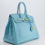 Hermès Birkin 35cm Bag in Bleu Atoll Clemence Leather with Gold Hardware