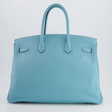 Hermès Birkin 35cm Bag in Bleu Atoll Clemence Leather with Gold Hardware