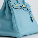 Hermès Birkin 35cm Bag in Bleu Atoll Clemence Leather with Gold Hardware