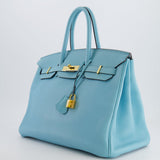 Hermès Birkin 35cm Bag in Bleu Atoll Clemence Leather with Gold Hardware