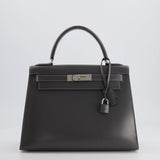 Hermès Vintage Kelly 28cm Bag in Graphite Box Leather with Palladium Hardware