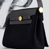 Hermès Herbag Zip 20 Bag in Noir Toile Officier Canvas & Noir Vache Hunter Leather with Gold Hardware