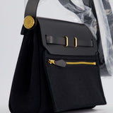 Hermès Herbag Zip 20 Bag in Noir Toile Officier Canvas & Noir Vache Hunter Leather with Gold Hardware