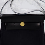 Hermès Herbag Zip 20 Bag in Noir Toile Officier Canvas & Noir Vache Hunter Leather with Gold Hardware