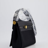 Hermès Herbag Zip 20 Bag in Noir Toile Officier Canvas & Noir Vache Hunter Leather with Gold Hardware