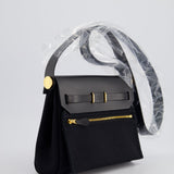 Hermès Herbag Zip 20 Bag in Noir Toile Officier Canvas & Noir Vache Hunter Leather with Gold Hardware