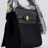 Hermès Herbag Zip 20 Bag in Noir Toile Officier Canvas & Noir Vache Hunter Leather with Gold Hardware