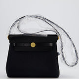 Hermès Herbag Zip 20 Bag in Noir Toile Officier Canvas & Noir Vache Hunter Leather with Gold Hardware