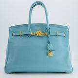 Hermès Birkin 35cm Bag in Bleu Atoll Clemence Leather with Gold Hardware