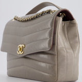 Chanel Light Grey Chevron Miroir Flap Bag in Distressed Calfskin Leather with Champagne Gold Hardware