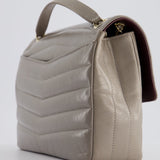 Chanel Light Grey Chevron Miroir Flap Bag in Distressed Calfskin Leather with Champagne Gold Hardware