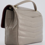 Chanel Light Grey Chevron Miroir Flap Bag in Distressed Calfskin Leather with Champagne Gold Hardware