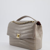 Chanel Light Grey Chevron Miroir Flap Bag in Distressed Calfskin Leather with Champagne Gold Hardware