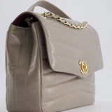 Chanel Light Grey Chevron Miroir Flap Bag in Distressed Calfskin Leather with Champagne Gold Hardware