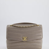 Chanel Light Grey Chevron Miroir Flap Bag in Distressed Calfskin Leather with Champagne Gold Hardware