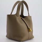 Hermès Picotin Bag 22cm in Etoupe Clemence Leather with Gold Hardware