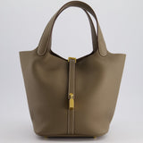 Hermès Picotin Bag 22cm in Etoupe Clemence Leather with Gold Hardware