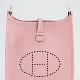 Hermès Mini Evelyne Bag in Rose Sakura Clemence Leather with Palladium Hardware