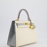 *RARE* Hermès HSS Kelly Sellier 25cm Bag in Craie and Bleu Glacier Epsom Leather with Brushed Gold Hardware