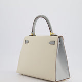 *RARE* Hermès HSS Kelly Sellier 25cm Bag in Craie and Bleu Glacier Epsom Leather with Brushed Gold Hardware