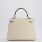 *RARE* Hermès HSS Kelly Sellier 25cm Bag in Craie and Bleu Glacier Epsom Leather with Brushed Gold Hardware