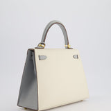 *RARE* Hermès HSS Kelly Sellier 25cm Bag in Craie and Bleu Glacier Epsom Leather with Brushed Gold Hardware