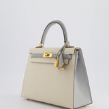 *RARE* Hermès HSS Kelly Sellier 25cm Bag in Craie and Bleu Glacier Epsom Leather with Brushed Gold Hardware