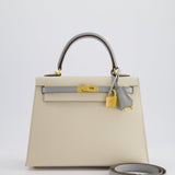 *RARE* Hermès HSS Kelly Sellier 25cm Bag in Craie and Bleu Glacier Epsom Leather with Brushed Gold Hardware