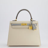 *RARE* Hermès HSS Kelly Sellier 25cm Bag in Craie and Bleu Glacier Epsom Leather with Brushed Gold Hardware