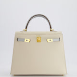 *RARE* Hermès HSS Kelly Sellier 25cm Bag in Craie and Bleu Glacier Epsom Leather with Brushed Gold Hardware