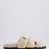 Hermès Écru Teddy Shearling Chypre Sandals Size EU 39