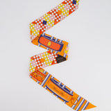 Hermès Orange Diamond Print Checkered Reversible Twilly Scarf