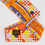 Hermès Orange Diamond Print Checkered Reversible Twilly Scarf