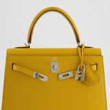 Hermès Kelly Sellier 25cm Bag in Jaune Ambre Epsom Leather with Palladium Hardware