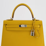 Hermès Kelly Sellier 25cm Bag in Jaune Ambre Epsom Leather with Palladium Hardware