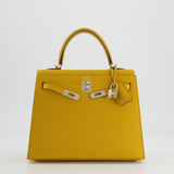 Hermès Kelly Sellier 25cm Bag in Jaune Ambre Epsom Leather with Palladium Hardware