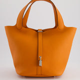 Hermès Picotin Bag 22cm in Orange Clemence Leather with Palladium Hardware