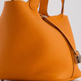 Hermès Picotin Bag 22cm in Orange Clemence Leather with Palladium Hardware